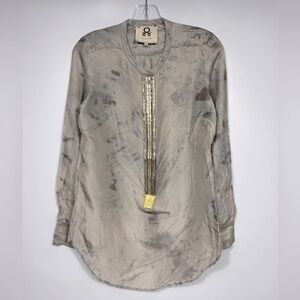 Figue Tie Dye 100% Silk Tunic Top Blouse XS Grey